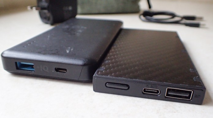 Anker PowerCore II (the slim model) compared with the NiteCore NB10000. The Nitecore is both smaller and lighter but has the same capacity
