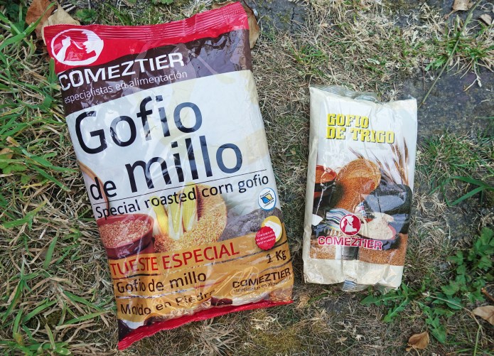 Gofio de Millo is made from ground and roasted corn (actually maize) while Gofio de Trigo is roasted wheat