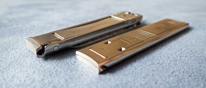 Nail Clippers carried by Three Points of the Compass on longer hikes over the past seven years. The larger Victorinox clippers behind eventually usurped the thinner and lighter Zwilling clippers in front