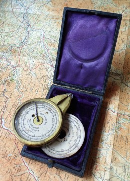 Morris's Patent Chartometer and scale cards with leather bound wooden case