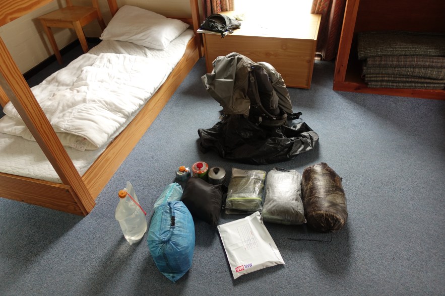 Three Points of the Compass likes to compartmentalise his gear. This ensures nothng is left behind and anything can be found quickly when required. A ditty bag forms part of that organisation. Roll call prior to vacating a hostel on the Pennine Way, 2018