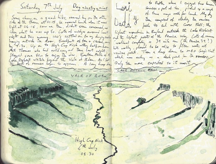 A notebook forms an important part of the contents of my ditty bag. A scrappy sketch of High Cup Nick on the Pennine Way in 2018 takes me back to the moment I made it, above, the carefully scrawled name of the little girl who spent that night in Gregs Hut with her father and me, reminds of Lexi's overwhelming excitement at toasting marshmallows that night