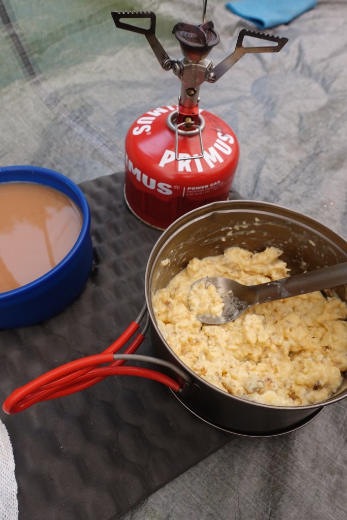 The MSR Pocket Rocket has such an efficient simmer that scrambled eggs is a practical possibility, even with a thin titanium pan, no easy feat for many a stove