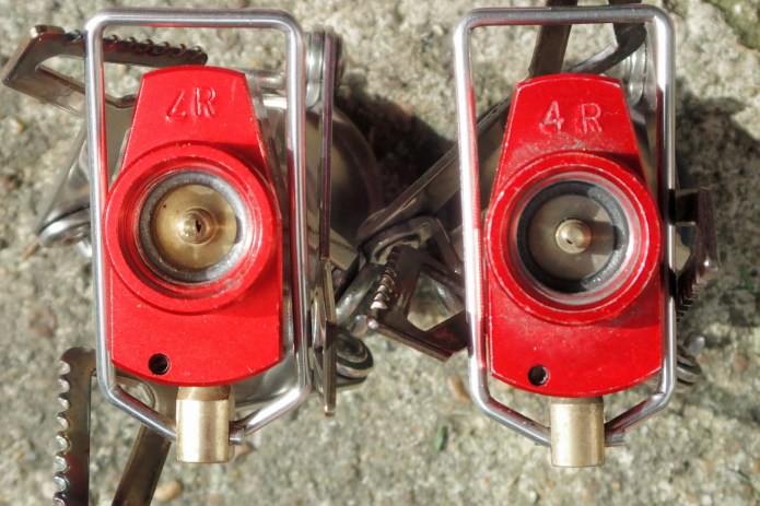 Two MSR Pocket Rocket stoves, with 3000 miles of trail use difference between them. There is little wear to the block and the O-ring is still good