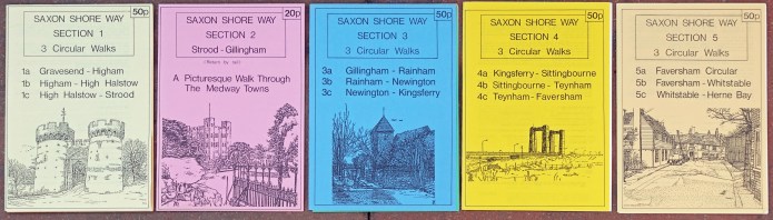 Few guides to the long distance Saxon Shore Way were ever published. Locally published, these five thin and cheaply produced guides were a labour of love of enthusiastic local promoters of the route