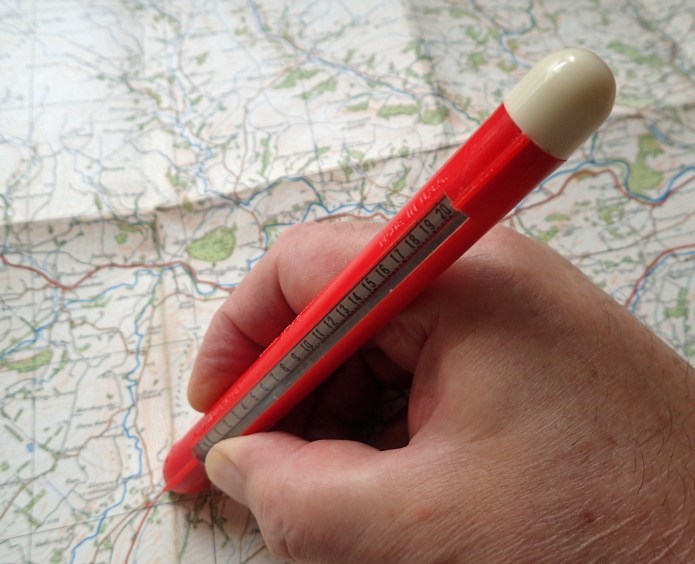 Mile-O-Graph in use on inch scale map