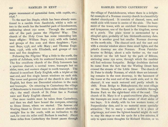 Rambles in Kent takes the reader from railway stations out ito the countryside. Suggesting points of interest, painting vignettes of history, but leaving it to the rambler to settle on their preferred path