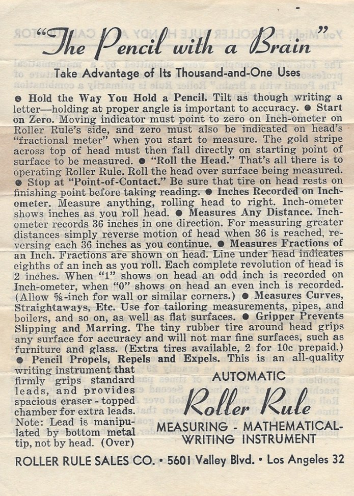 Roller Rule instructions, side 1