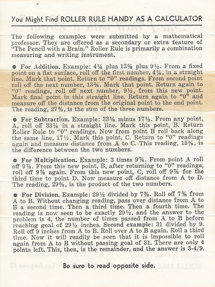 Roller Rule instructions, side 2