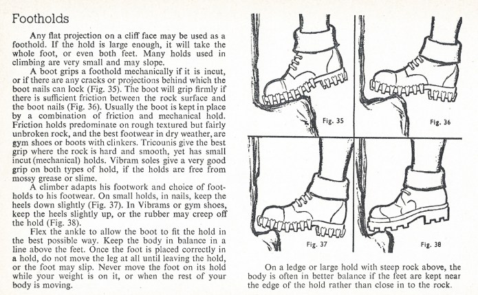 'Footholds' page from 1958 edition of Know the Game-Rock climbing
