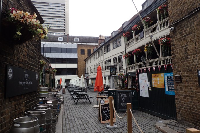 Courtyard to The George. This is one of the few surviving galleried coaching inns in London