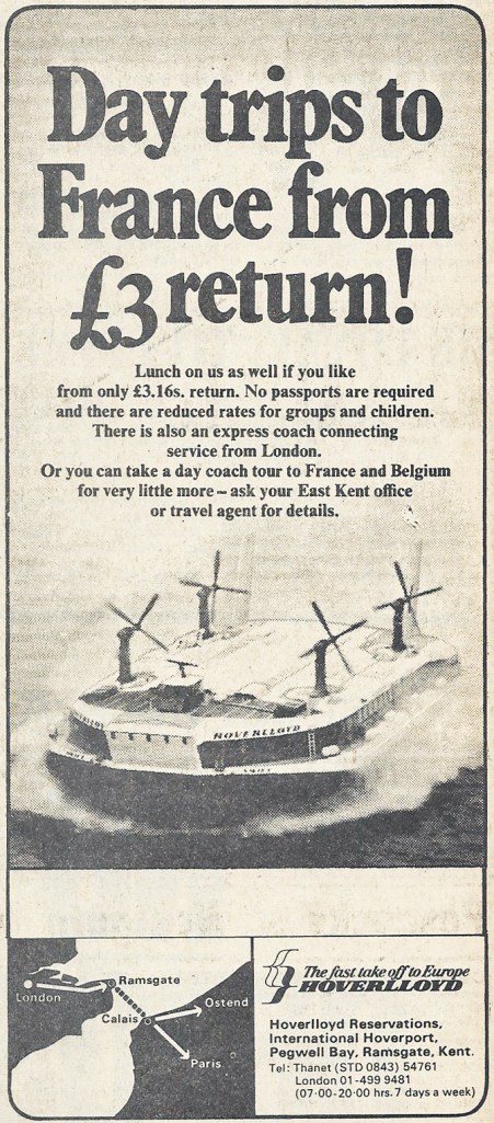 Newspaper advertisment for travel by Hoverlloyd
