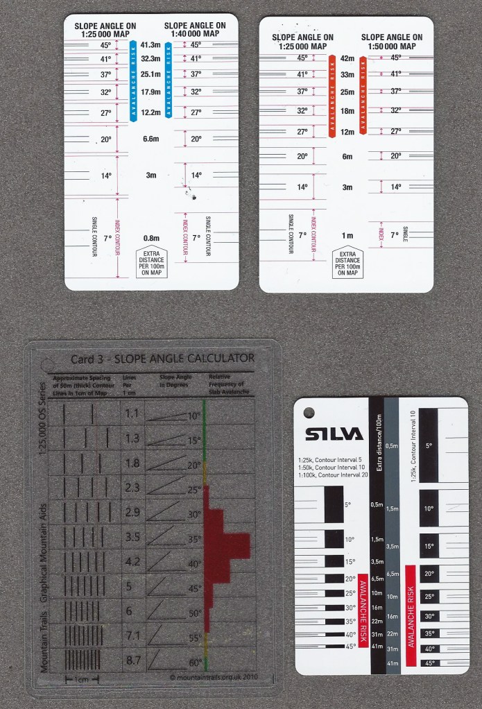 Four slope cards. Two from Saven raspeberry and one each from Mountain Trails and Silva