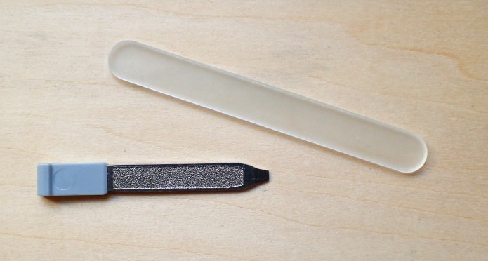 Two excellent small and  lightweight nailfiles. The metal file with textured surface from the SwissCard, and the glass file from the Swiss Nailcare