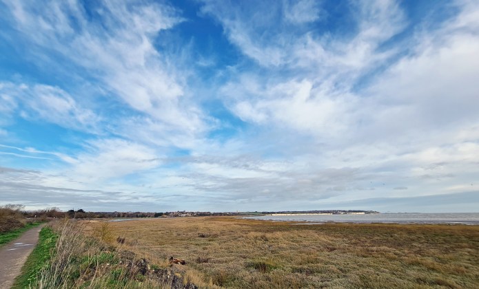 A glance back across the saltmarsh and mudflats toward Pegwell Bay. An internationally important site for migratory and wintering wetland birds