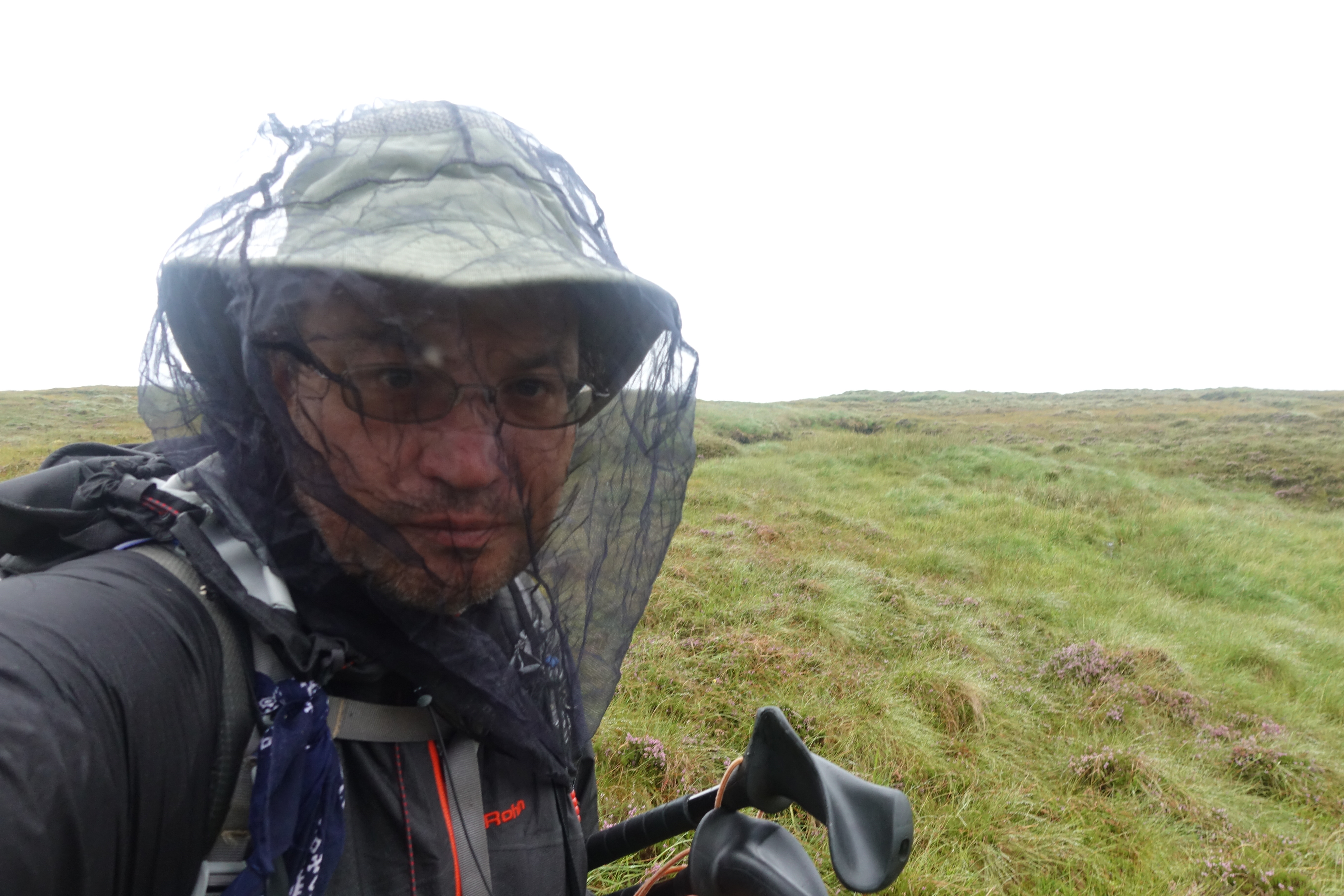 Midge net worn over Tilly hat on the Cape Wrath Trail
