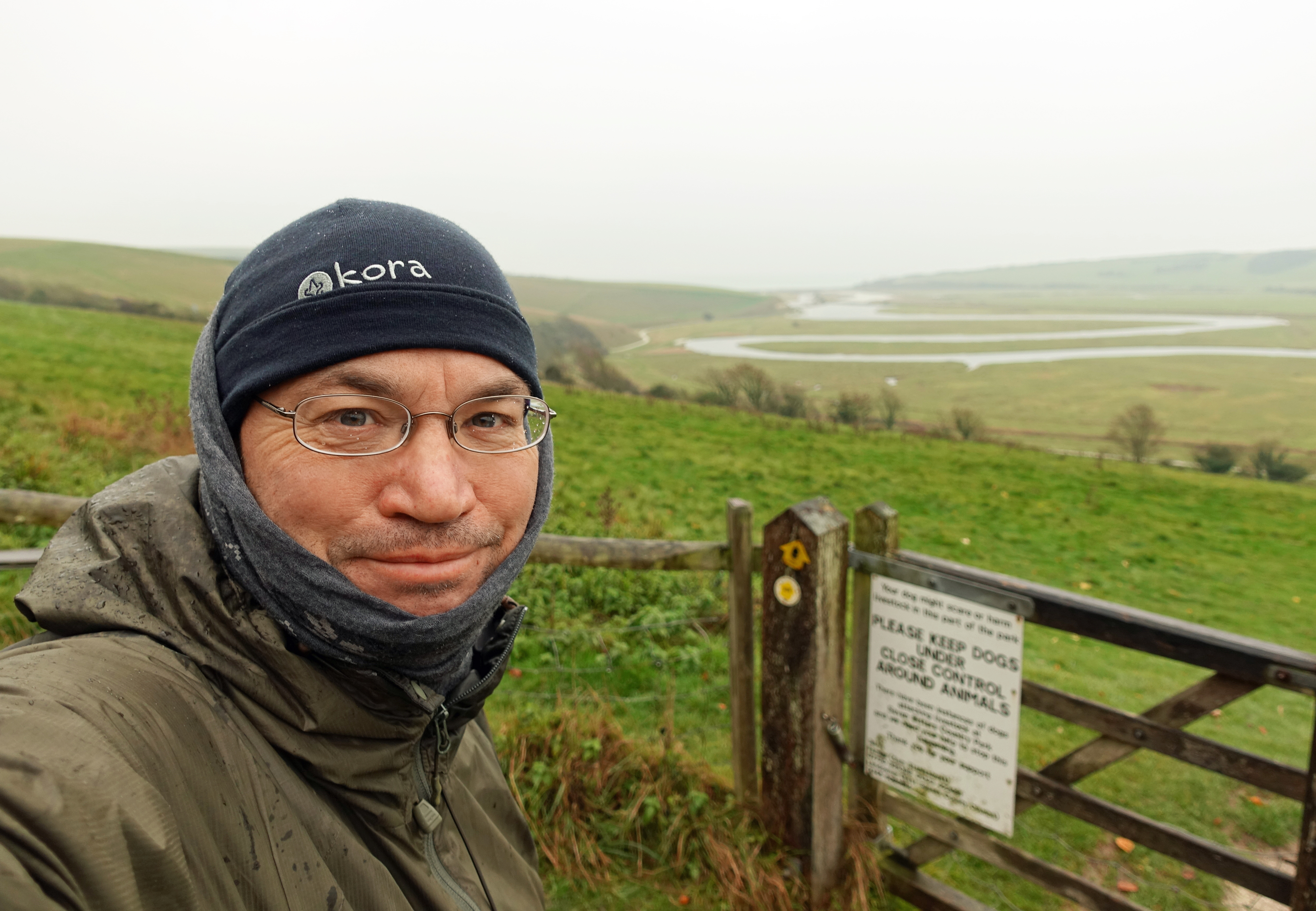 Kora beenie combined with merino Buff. Cuckmere Haven, South Downs Way