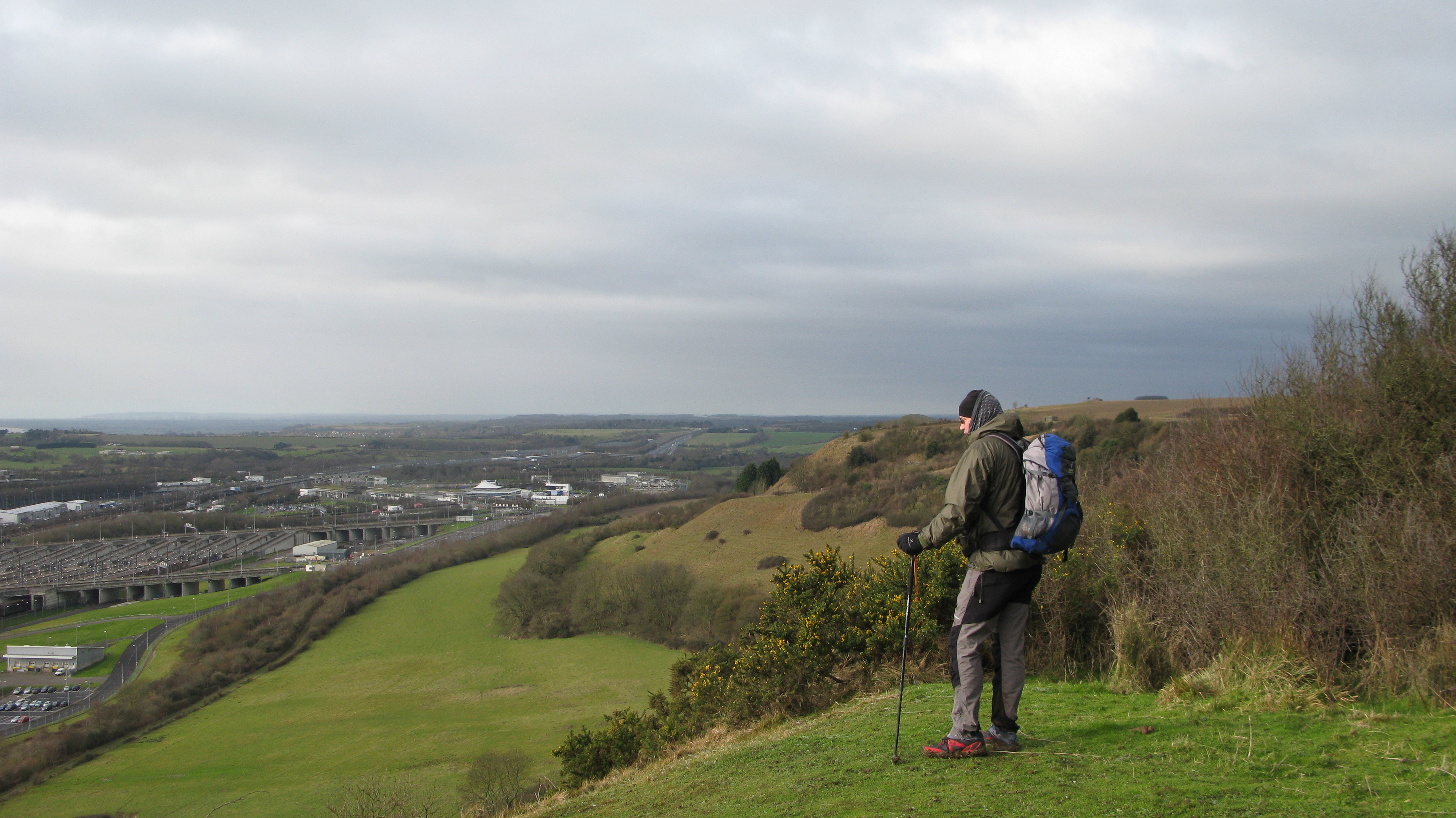 Merino Buff keeping a cold wind out of the ears at Folkestone, North Downs Way