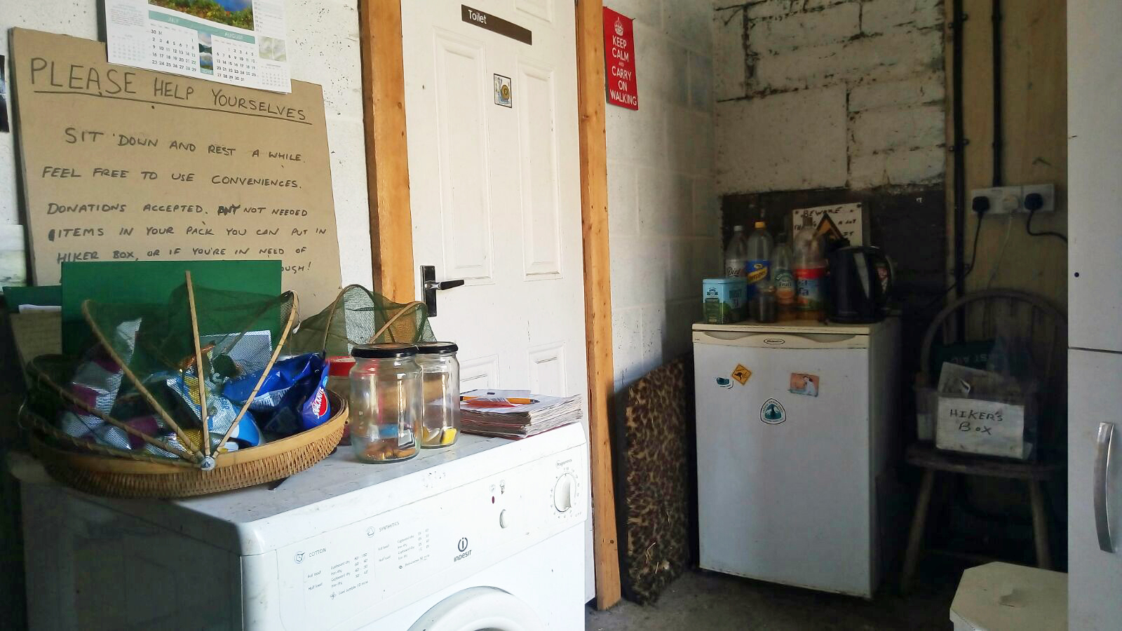 The kindness of strangers- thoughtfully provided food, drink, w/c, shower and washing machine for passing Pennine Way hikers