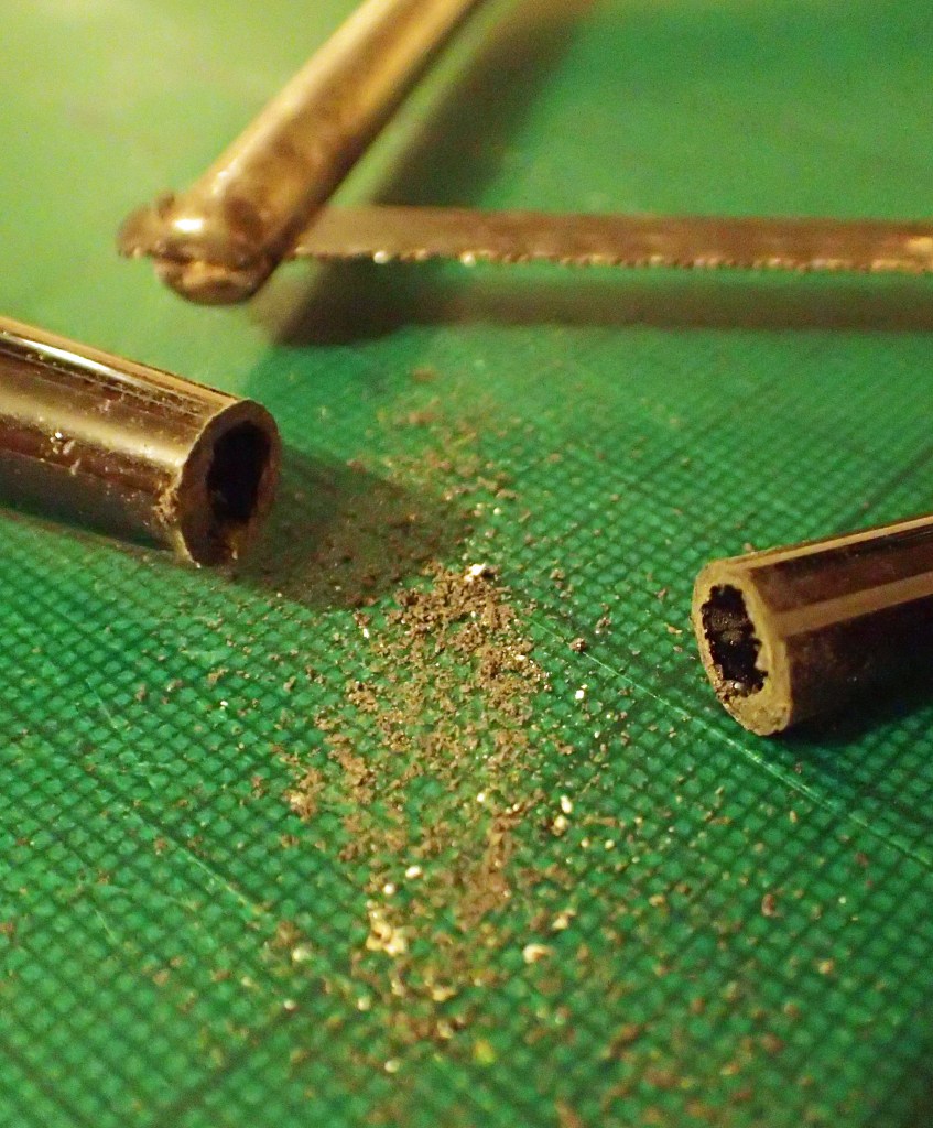 Sawing 50mm from the pen handle