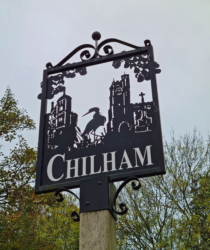 Perforated metal village sign at Chilham