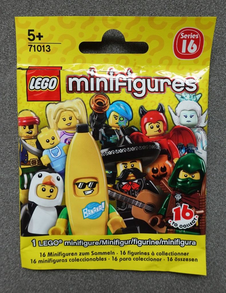 Lego 'Blind Bag' for Series 16 minigures. The contents of this bag were unknown until opened