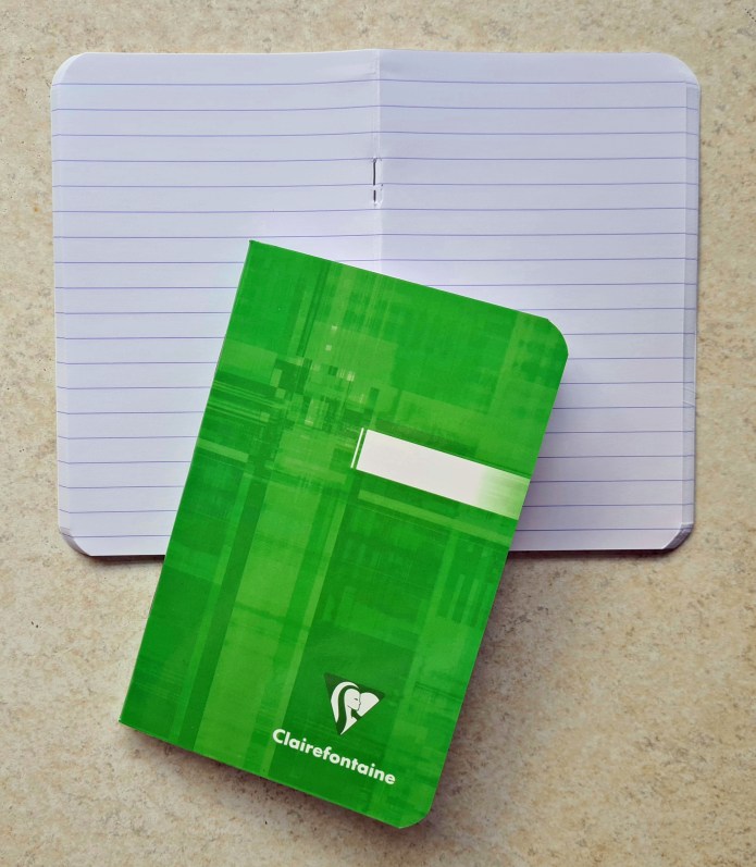 Clairefontaine. What's not to love about these notebooks?  A  3 pack for £6, bargain.  Fountain pen friendly to boot.  A pack of 3, various colours  9cm x 14cm  90gsm lined paper