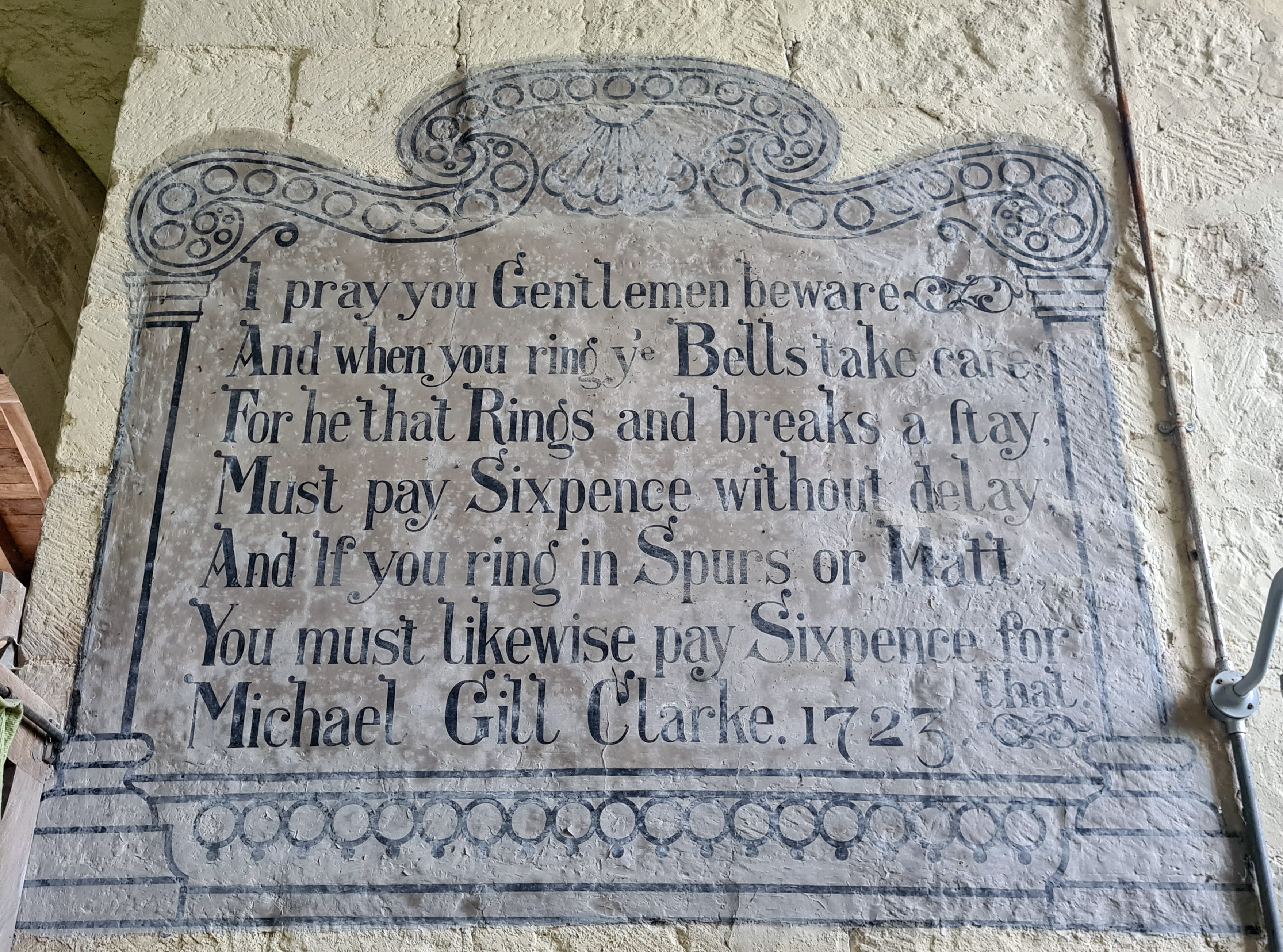 A warning to bell ringers at Wintringham church, dated 1723