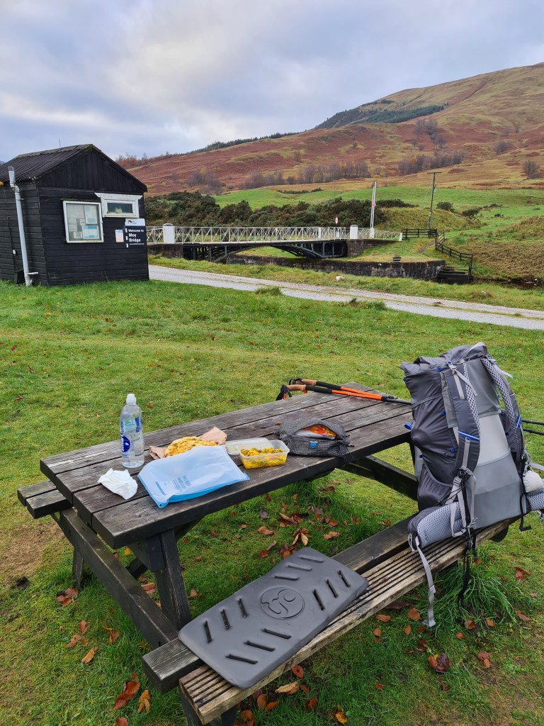 Lunch at Moy Bridge was 'doggy-bag' curry from the previous night in Fort William