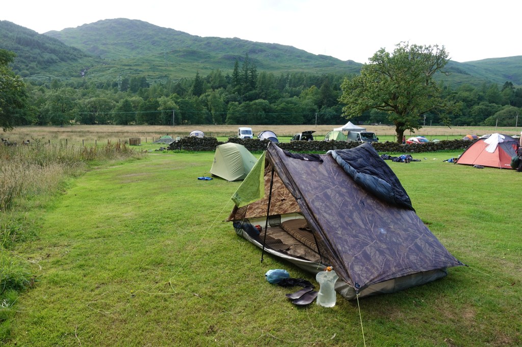 Pallisade quilt airing on top of ZPacks Duplex. Beinglas, West Highland Way