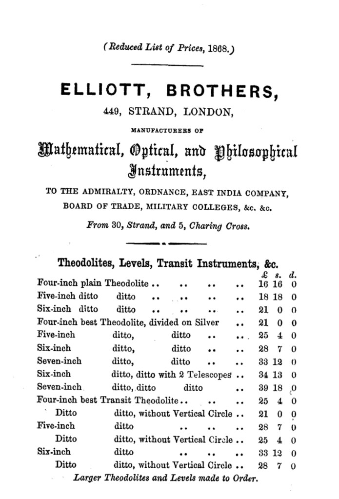 Elliott Brothers price list of 1868 includes the opisometer on page four, priced at three shillings