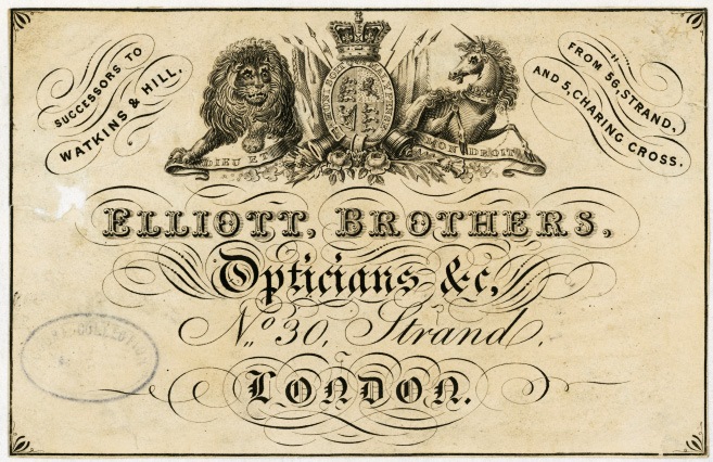 Elliott Brothers trade label, c1858