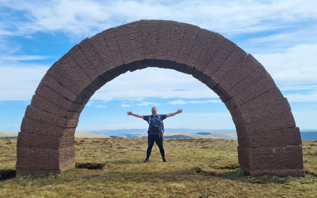 'Striding Arch', one of four by artist Andy Goldsworthy. This is atop Benbrack, in the Galloway Hills. Reached on my sixth day on the Southern Upland Way