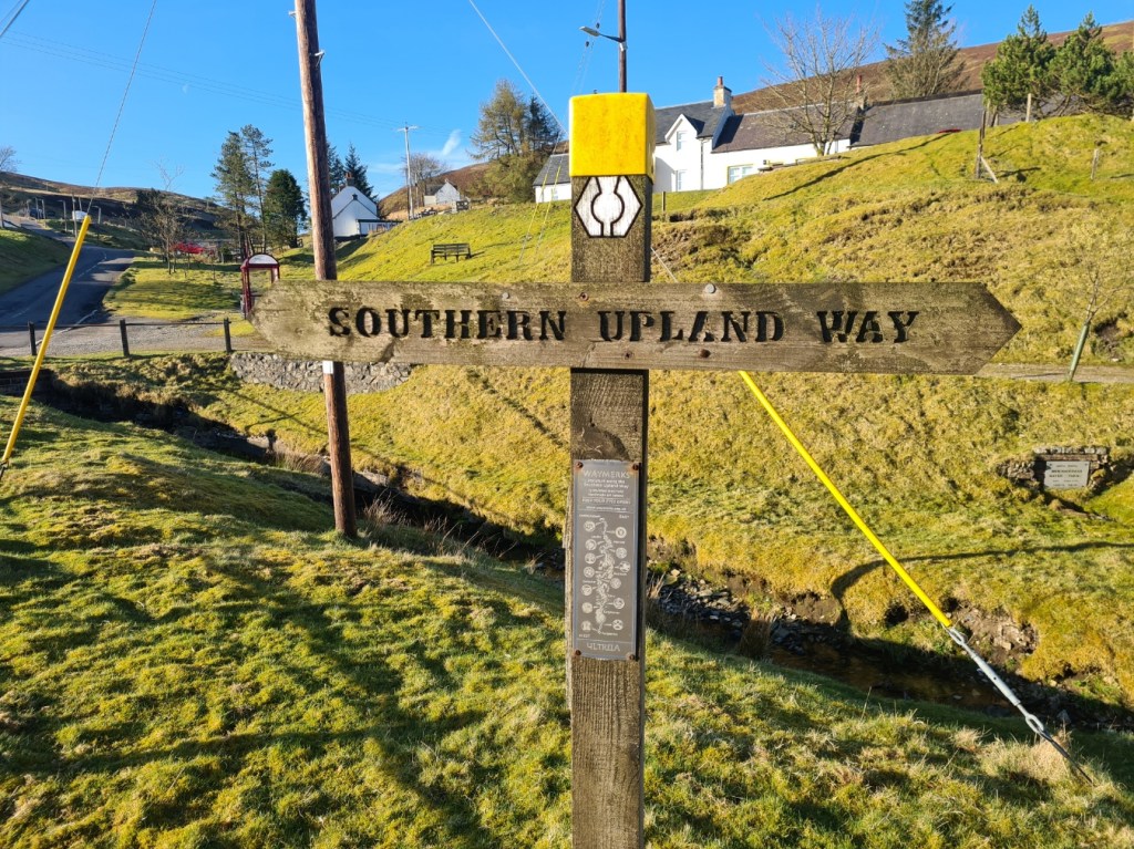 Additional signage relating to the original waymerks project and associated kists can be found in just a handful of locations along the trail. This is the metal plaque at Wanlockhead
