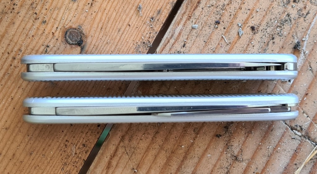 Side view of Swiss Army 1 (top) and Swiss Army 2 (bottom)
