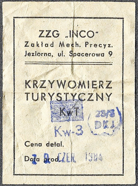 A small (54mm x 74mm) crumpled slip of paper accompanies the measure