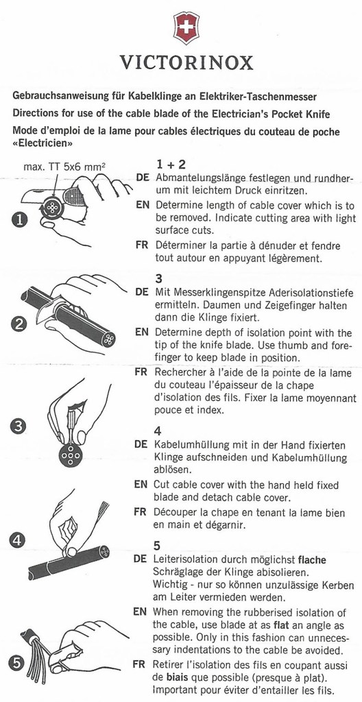 Instructions on use of the electrician's blade