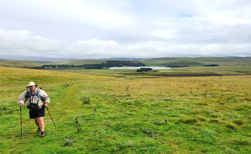 Climbing toward Twin Bottom, Malham Tarn in the distance behind me