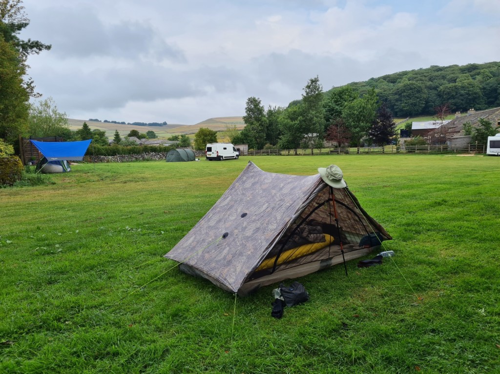 Day Two campsite on the Pennine Bridleway. Fields Farm, Peak Forest