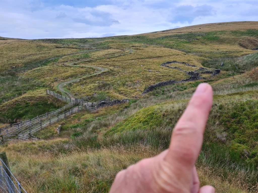 Descending to Swinden Water I espied what may be a suitable halt for the night, away from the cows on the hills beyond