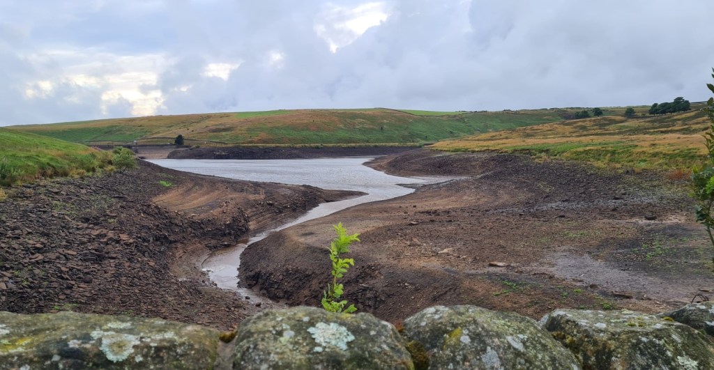 Low water levels in one of the Oldham Reservoirs