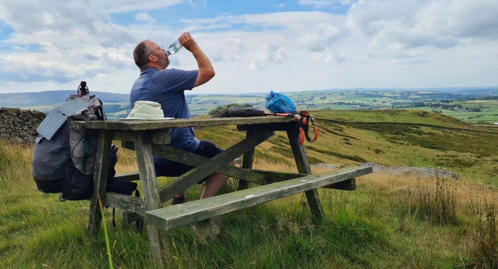 At the trig point on Knarrs Hill someone had placed two handy picnic benches for some reason. This coincided with lunch. Serendipity, when it raises its head, is a wonderful thing