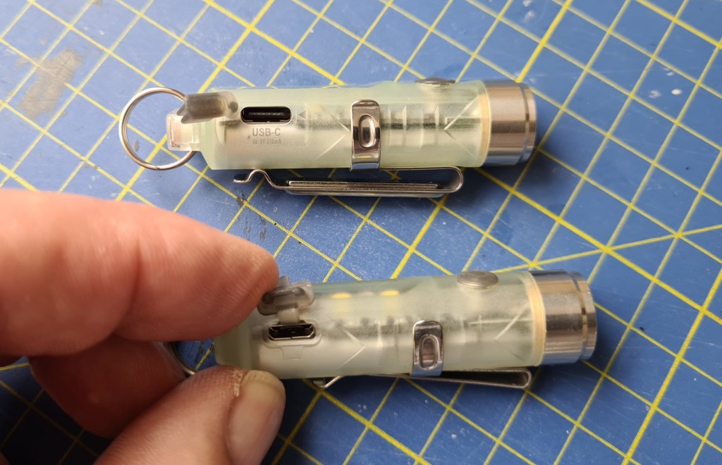 Uncovered charge ports. Micro USB below and USB-C on 3rd generation above