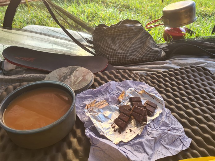 Early enough arrival to shower then lounge with tea and dark chocolate