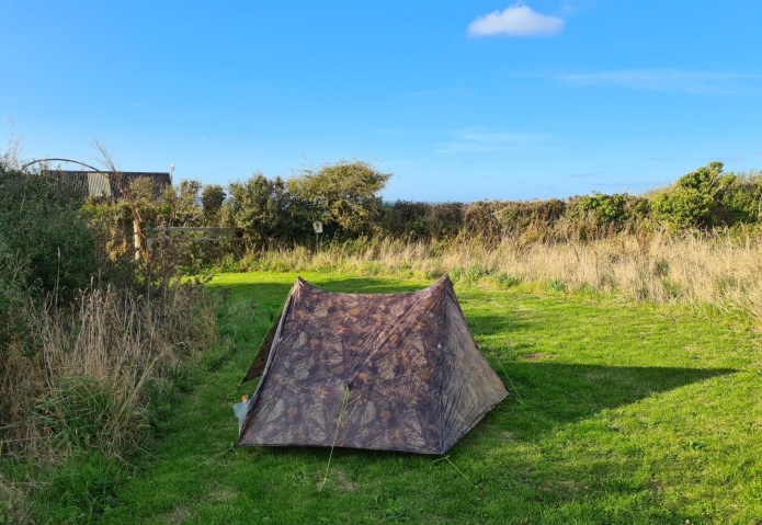 Protection from a night of heavy rain and wind at the National Trust Celtic Camping site