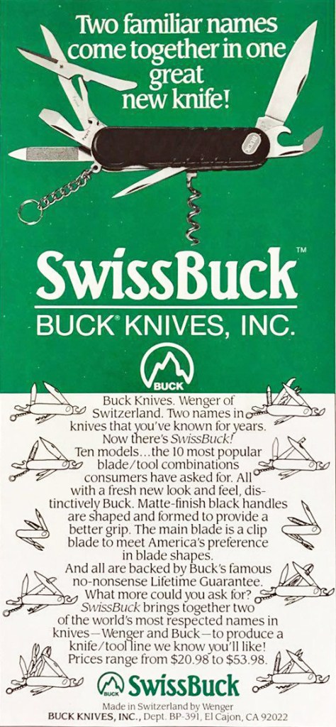 1991 advertisement for SwissBuck knives