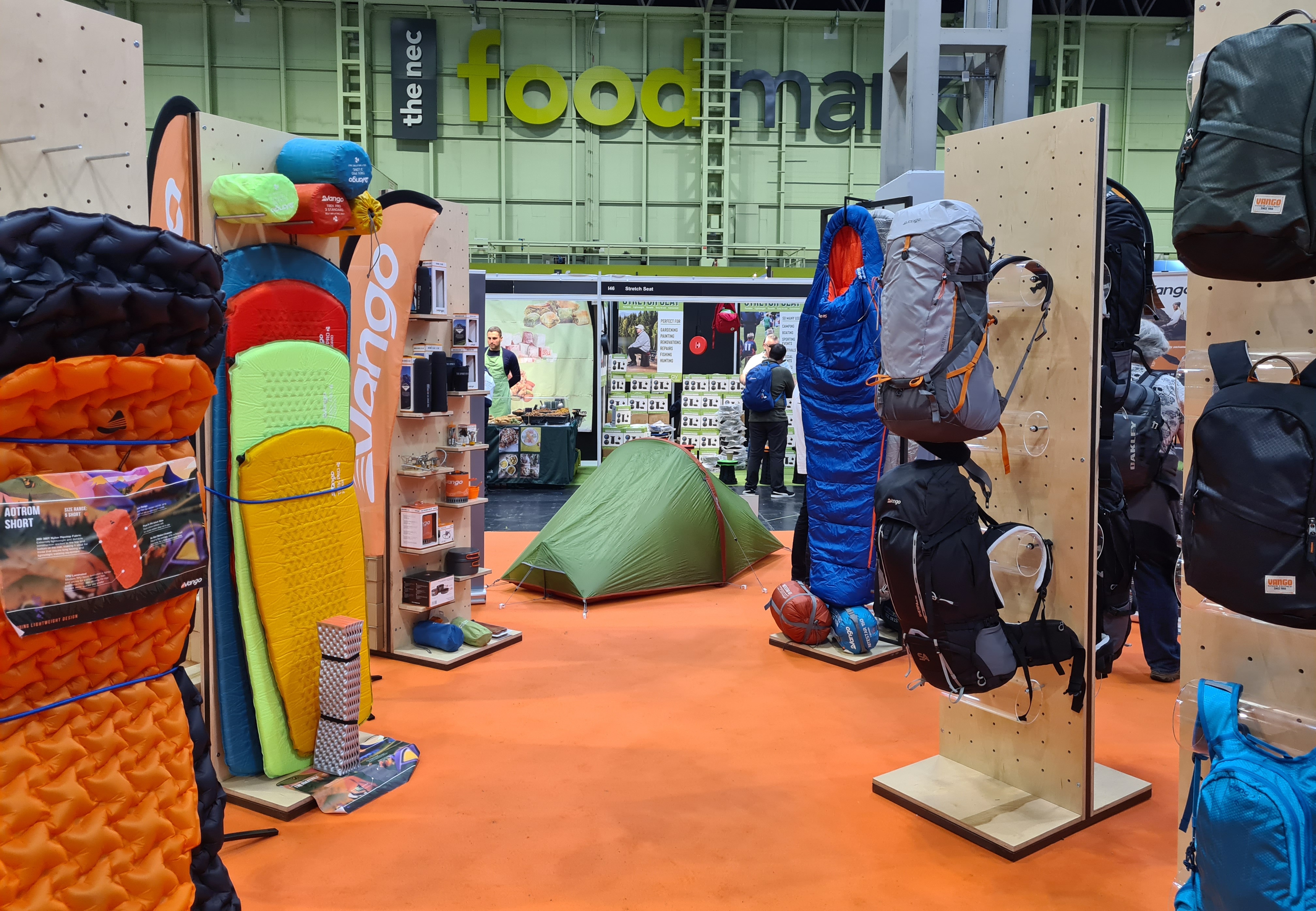 Plenty of packs, sleeping pads, sleeping bags, and a handful of backpacking tents could be tried on, laid on, crawled into