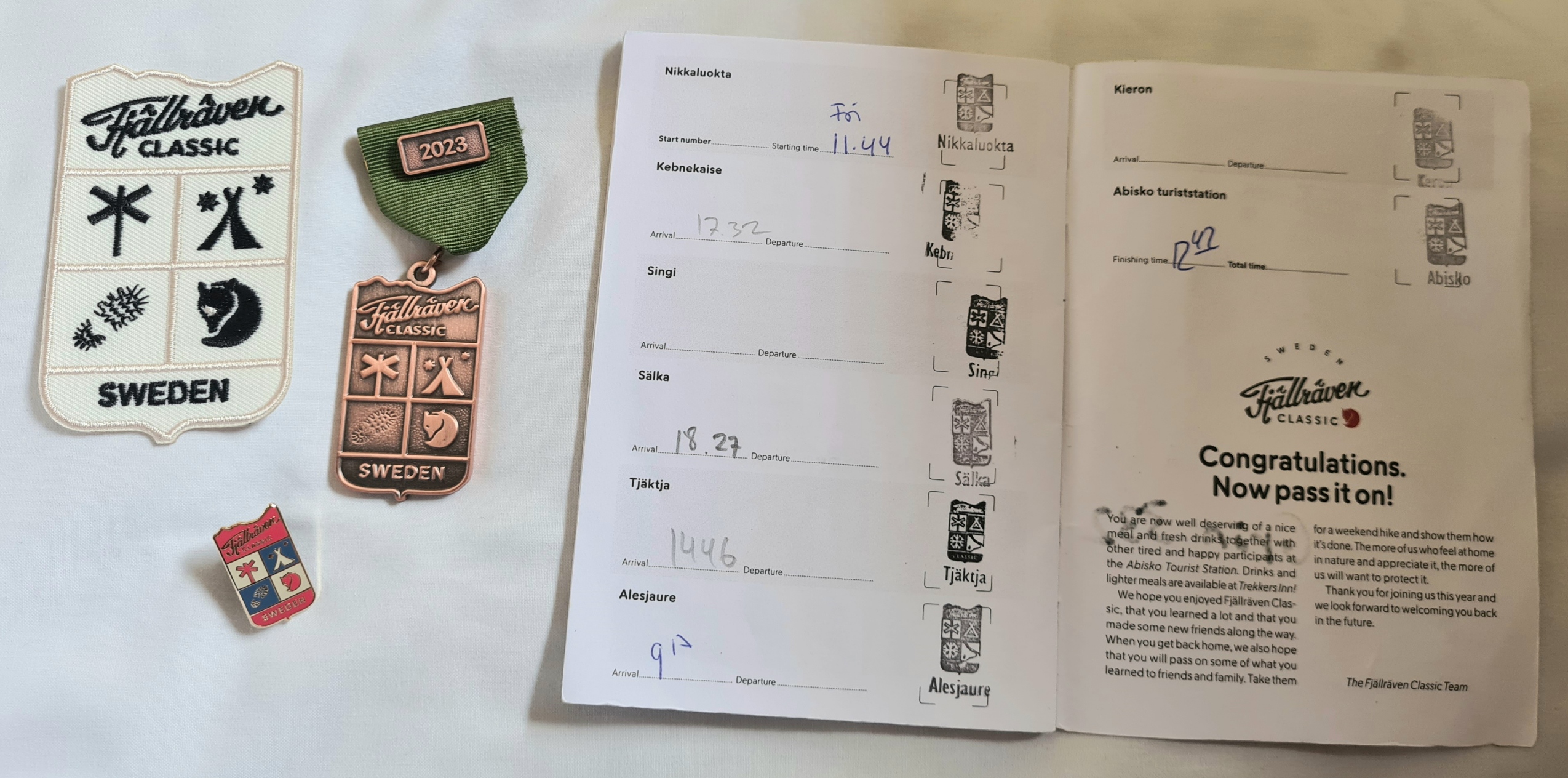 Completed Hiking Passport and participants medal and patch