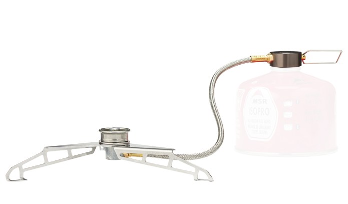 The MSR lowdown stove adapter has a lower profile than the Camping Moon alternative