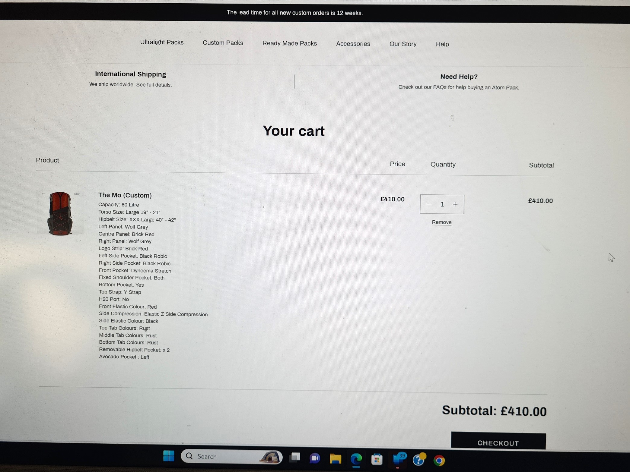 My order, made online on my return home from the Skye Trail